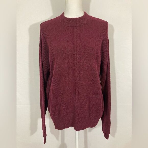 St. John's Bay Maroon Red Mock Neck Sweater Women's Lagenlook Tight Knit Design - Picture 2 of 11